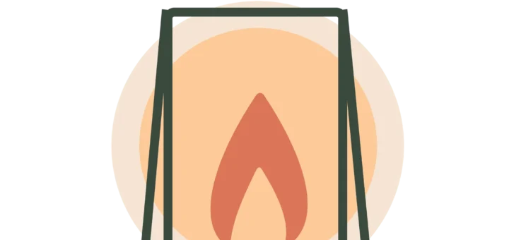 Good Company logo that shows a stylized smart phone on a stand. Inside the scree with see a light orage circle and inside that we see an upside-down V, like a flame, in darker orange.
